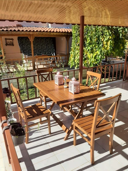 Bahçeme Çeşme LX Ahşap Bahçe Balkon Seti: 80X140 Katlanır Masa + 4 Sandalye - Resim 6