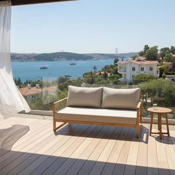 Bahçeme Sarıyer (LEO) Bahçe Koltuk Üçlü - Kestane İç Ve Dış Mekan Koltuğu (Minderli) ürün görseli 1