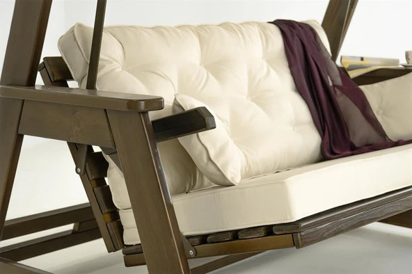 Mobeva Sunova İkili Ladin Ahşap Salıncak Dış Mekan Bahçe, Teras Salıncağı -Krem - Resim 9