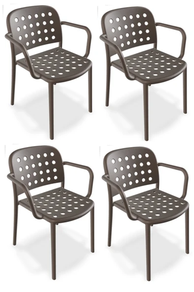 Papatya Bomonti Koltuk Küllü Kahve 4lü Paket - Plastik Bahçe Balkon Mutfak Sandalyesi ürün görseli 1