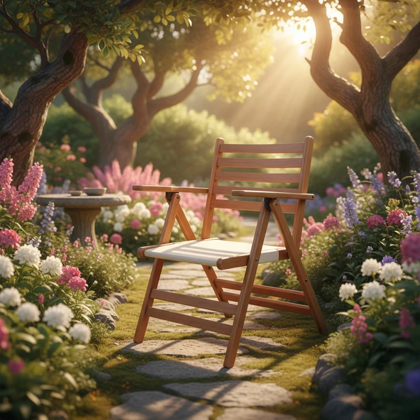 Bahçeme Marmaris Mix Katlanır Ahşap Sandalye - Masif Gürgen Teras Balkon Bahçe Sandalyesi - Resim 2