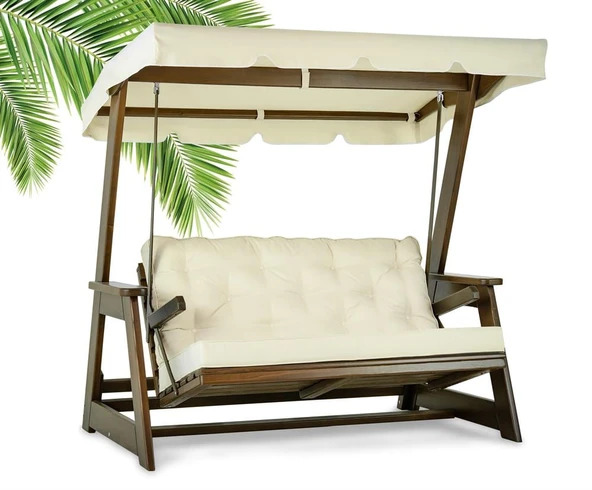 Mobeva Sunova İkili Ladin Ahşap Salıncak Dış Mekan Bahçe, Teras Salıncağı -Lacivert ürün görseli 1