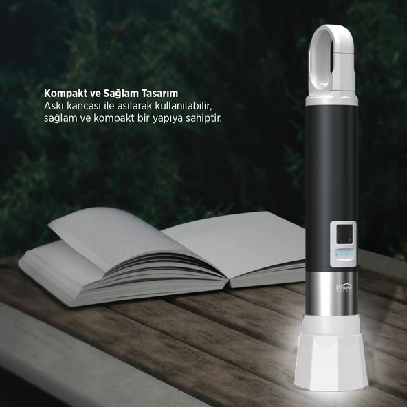 House Pratik HP75 Güçlü El Feneri 380 Lümen 200m Aydınlatma Type-C Şarjlı 4 Modlu Siyah - Resim 3