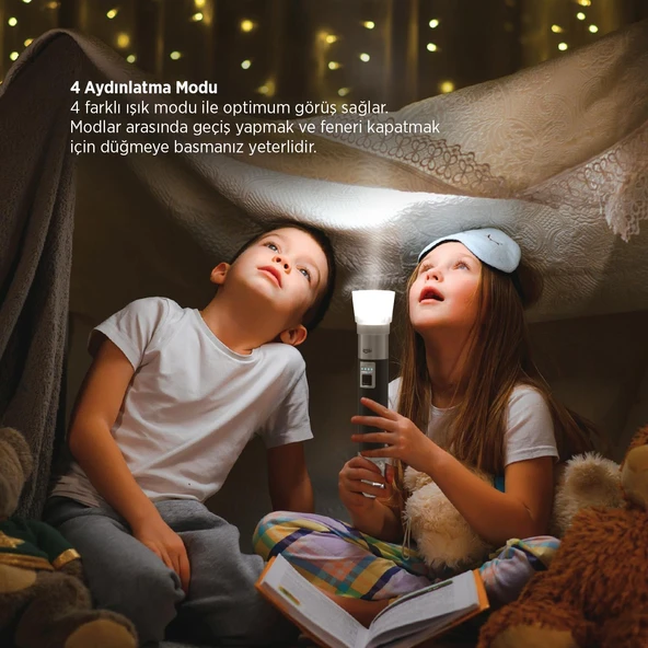 House Pratik HP75 Güçlü El Feneri 380 Lümen 200m Aydınlatma Type-C Şarjlı 4 Modlu Siyah - Resim 4