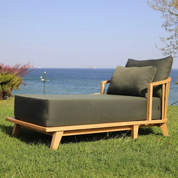 Bahçeme Emirgan Ahşap Şezlong - Masif Kestaneden Plaj Havuz Bahçe Şezlongu (Minderli) - Resim 2