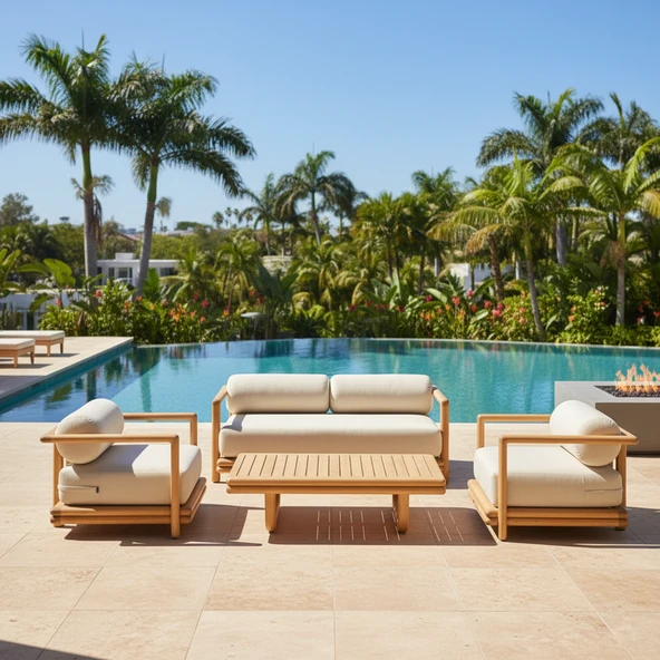 Bahçeme Tibet Ahşap Oturma Grubu Minderli - Masif Kayın 5 Kişilik Koltuk Takımı - Resim 2