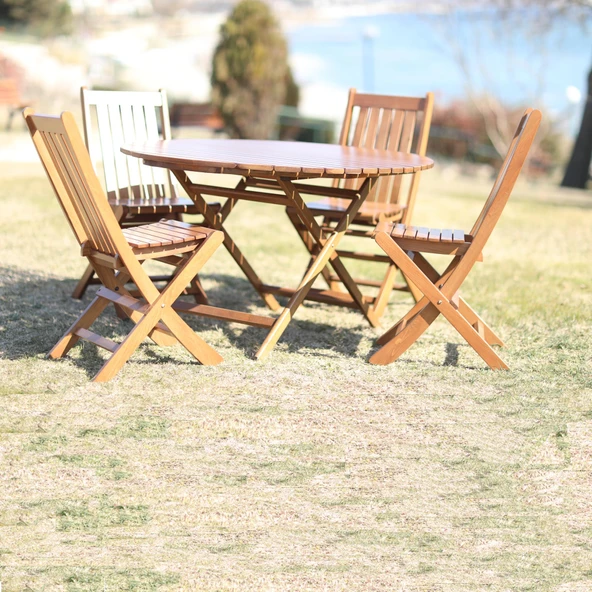 Bahçeci Acrapol Katlanır Ahşap Bahçe Balkon Takımı: 90lık Masa + 4 Sandalye ürün görseli 1
