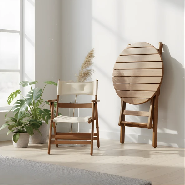 Bahçeme Marmaris Minderli Ahşap Bahçe Takımı: 70lik Masa + 3 Sandalye Katlanır Takım - Resim 3