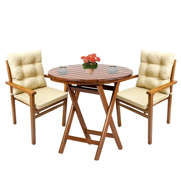 Bahçeme Manavgat Ahşap Bahçe Balkon Seti: 70Lik Masa + 2 Minderli Sandalye ürün görseli 1