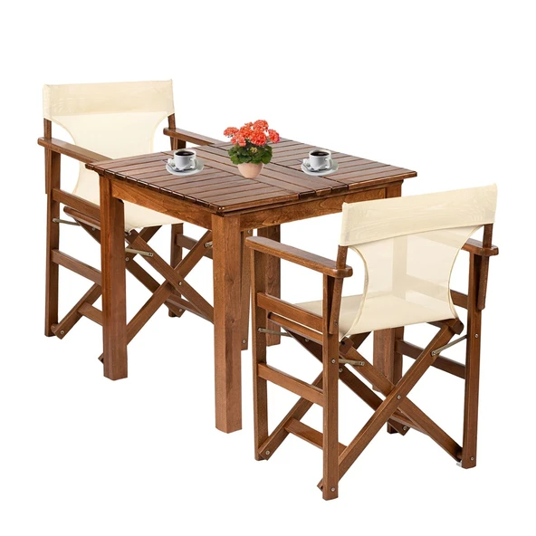 Bahçeme Yönetmen S Ahşap Bahçe Balkon Seti: 70X70 Sabit Masa + 2 Katlanır Sandalye - Resim 3