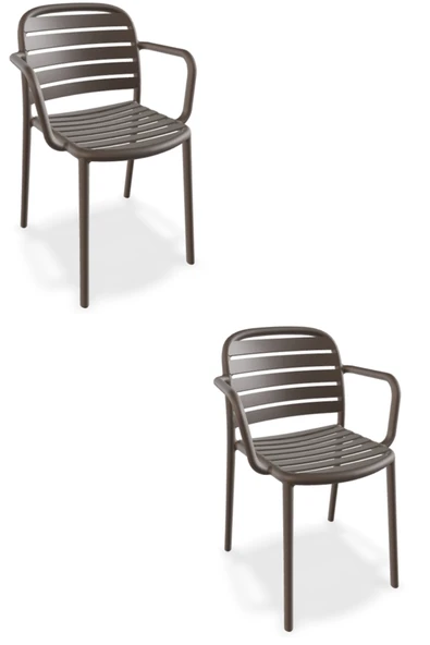 Papatya Tarabya Koltuk Küllü Kahve 2li Paket - Plastik Bahçe Balkon Mutfak Sandalyesi ürün görseli 1