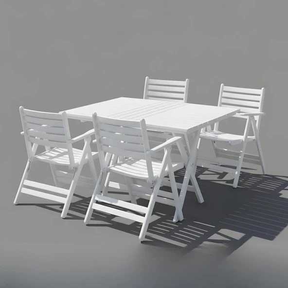 Bahçeme Antalya Katlanır Ahşap Bahçe Balkon Seti Beyaz: 80x120 Masa +4 Sandalye - Resim 2