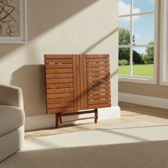 Bahçeme Marmaris PVCli Ahşap Bahçe Balkon Seti: 80x160 Masa + 4 Sandalye Katlanır Takım - Resim 2