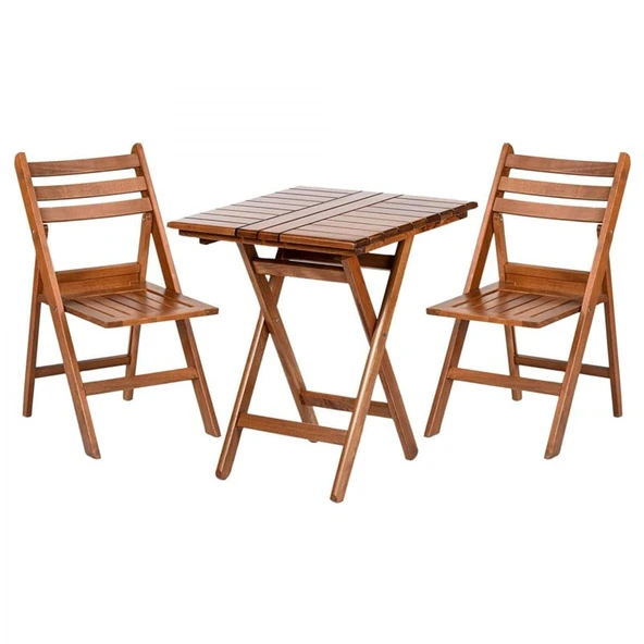 Bahçeme Albatros Katlanır Ahşap Bahçe Balkon Seti: 60x80 Masa + 2 Sandalye - Resim 3