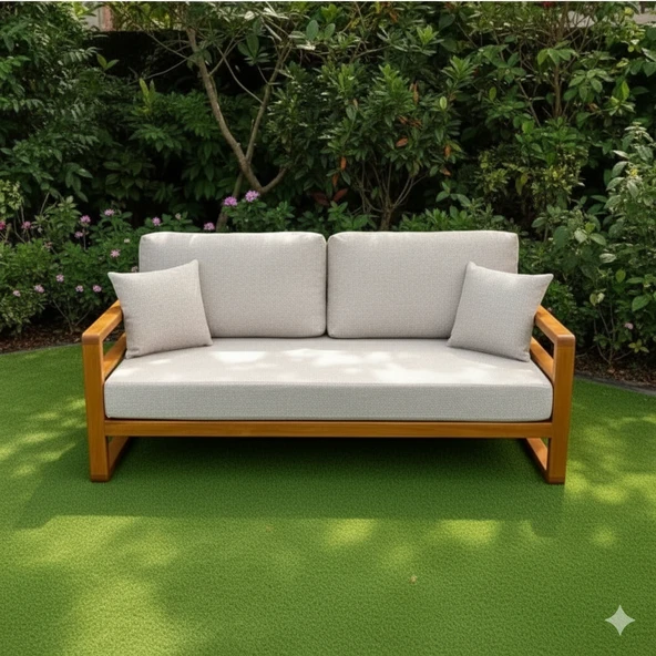 Bahçeme Nişantaşı (Mykanos) Bahçe Koltuk Üçlü - Kestane İç Ve Dış Mekan Koltuğu (Minderli) - Resim 2