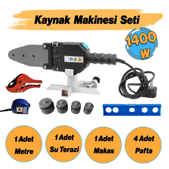 Kaynak Makinesi 1400 W PPRC Pvc Plastik Boru Makası Terazi Pafta Metre Seti 40 mm 32 mm 25 mm 20 mm - Resim 2