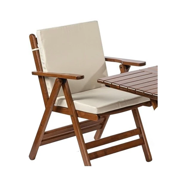 Bahçeme Antalya Katlanır Ahşap Bahçe Balkon Seti: 80x120 Masa + 6 Düz Minderli Sandalye - Resim 9