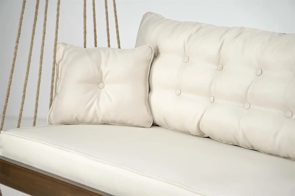Mobeva Mome XL 4lü Ladin Ahşap Salıncak -Tavana Asmalı Salıncak -Krem - Resim 6
