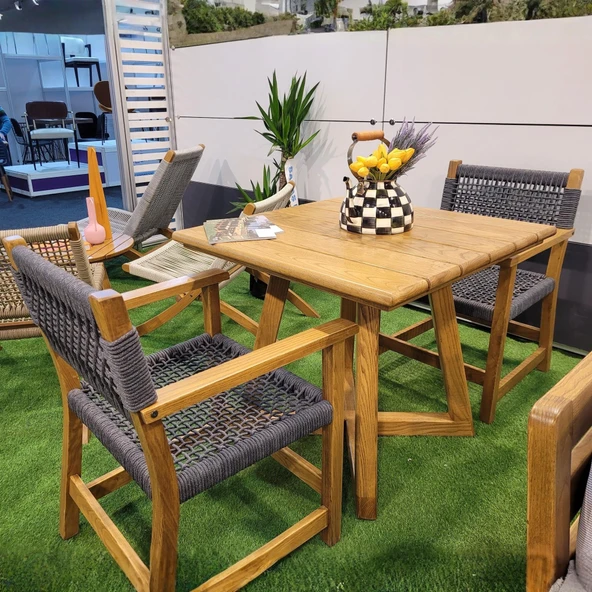 Bahçeme Gökçeada Ahşap Bahçe Takımı: 85X85 Masa + 2 Sandalye - Masif Kestane - Resim 10