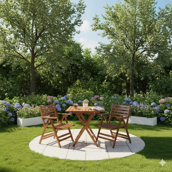 Bahçeme Antalya Katlanır Ahşap Bahçe Balkon Takımı: 60x80 Masa + 2 Sandalye Set - Resim 2