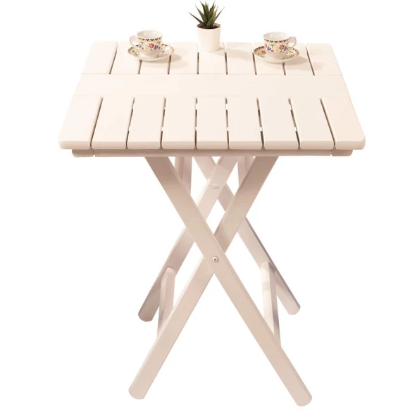 Bahçeme Kaş 80X80 Katlanır Ahşap Masa - Beyaz Renk Teras Balkon Bahçe Masası - Resim 4