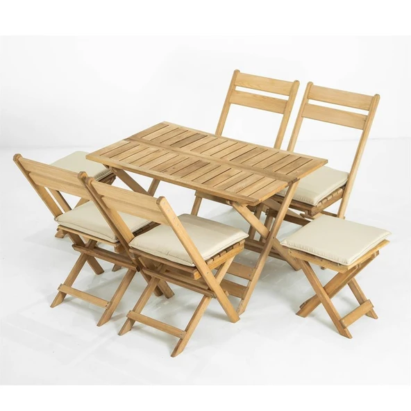 Mobeva Flat Ahşap Bahçe Takımı: 70x120 Masa + 4 Sandalye + 2 Tabure Katlanır Set ürün görseli