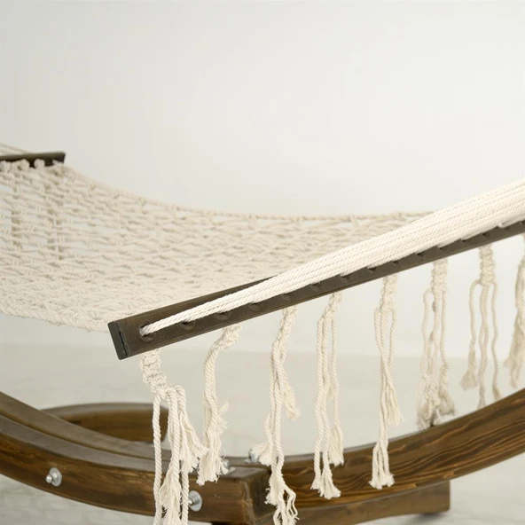 Mobeva Hona Ladin Ahşap Gondol Hamak - 120 Cm İp Örgü - Tek Kişilik - Resim 9