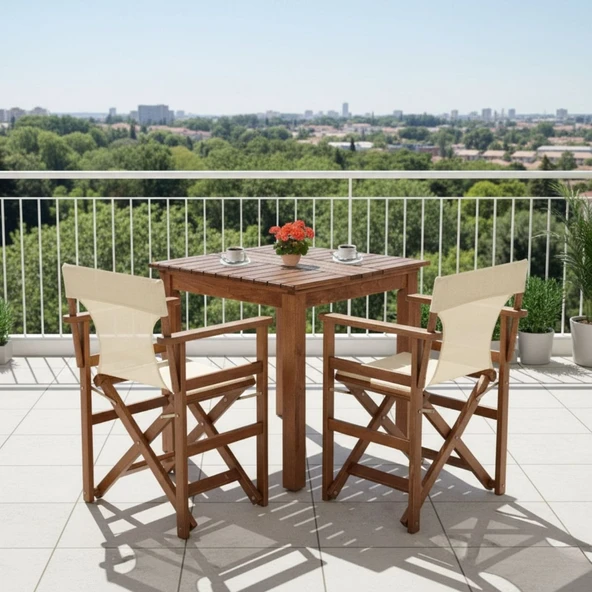 Bahçeme Yönetmen S Ahşap Bahçe Balkon Seti: 70X70 Sabit Masa + 2 Katlanır Sandalye ürün görseli 1