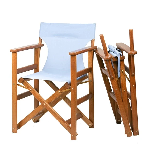 Bahçeme Yönetmen Katlanır Ahşap Bahçe Balkon Sandalyesi - Mavi PVC - Resim 7