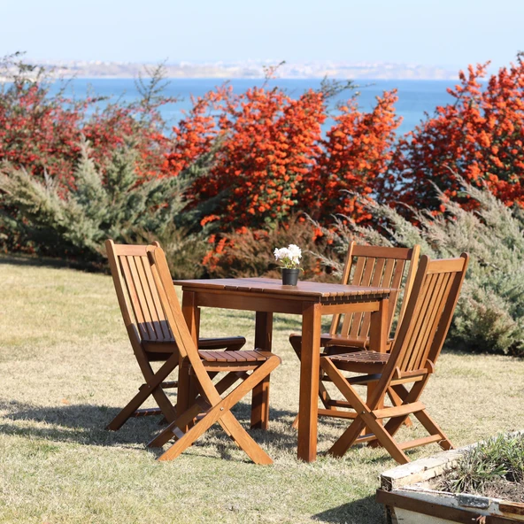 Bahçeme Kaş 70X70 Sabit Ayaklı Ahşap Masa - Masif Gürgen Teras Balkon Bahçe Masası - Resim 2