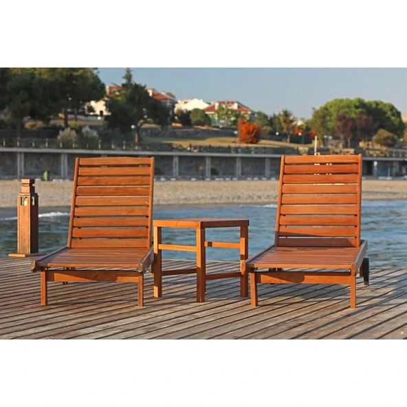 Bahçeci Casablanca Kademeli Ahşap Şezlong - Tekerlek Ayaklı Plaj Havuz Bahçe Şezlongu - Resim 3