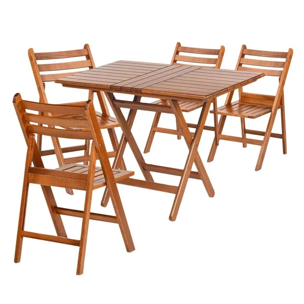 Bahçeme Albatros Katlanır Ahşap Bahçe Balkon Takımı: 60x100 Masa + 4 Sandalye - Resim 5