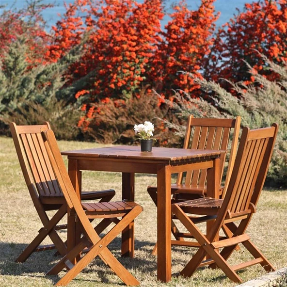 Bahçeme Avşa Ahşap Bahçe Balkon Takımı: 70x70 Sabit Masa + 4 Katlanır Sandalye ürün görseli 1
