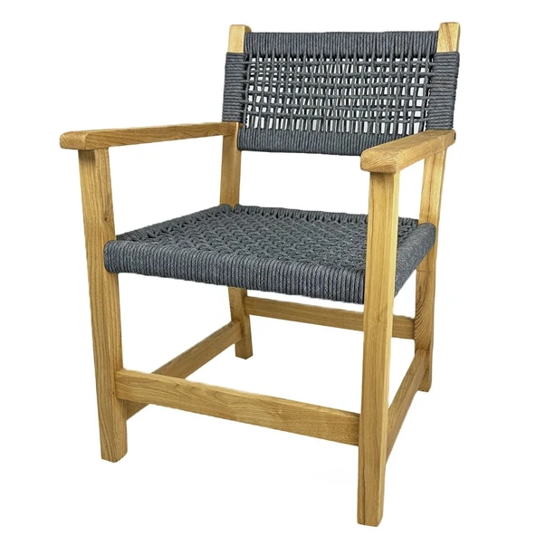 Bahçeme Üsküdar (Maya) Kolçaklı Ahşap Sandalye -Masif Kestane & Kapuçino Örgü ürün görseli 1