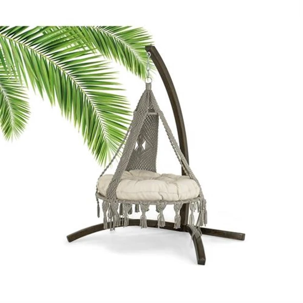 Mobeva Bade Comforte Ladin Ahşap Örgülü Salıncak - Bahçe, Balkon ve Teraslarda -Krem - Resim 5