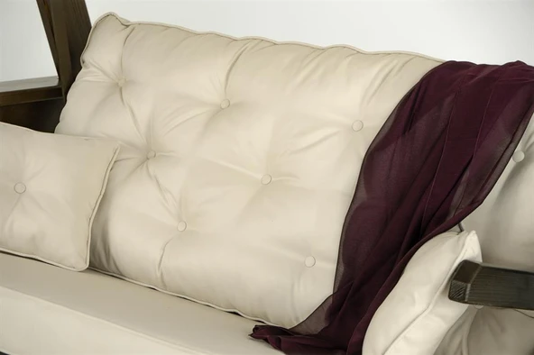 Mobeva Sunova İkili Ladin Ahşap Salıncak Dış Mekan Bahçe, Teras Salıncağı -Krem - Resim 7