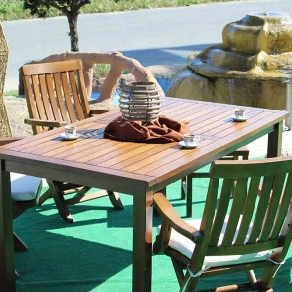 Bahçeme Bodrum 100x200 Sabit Ayaklı Ahşap Masa - Teras Balkon Bahçe Masası - Resim 5