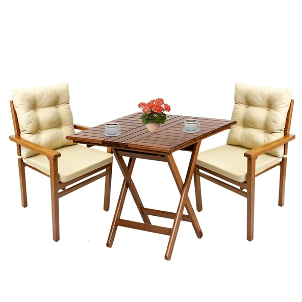 Bahçeme Manavgat Ahşap Bahçe Balkon Seti: 60X80 Masa + 2 Minderli Sandalye - Resim 2