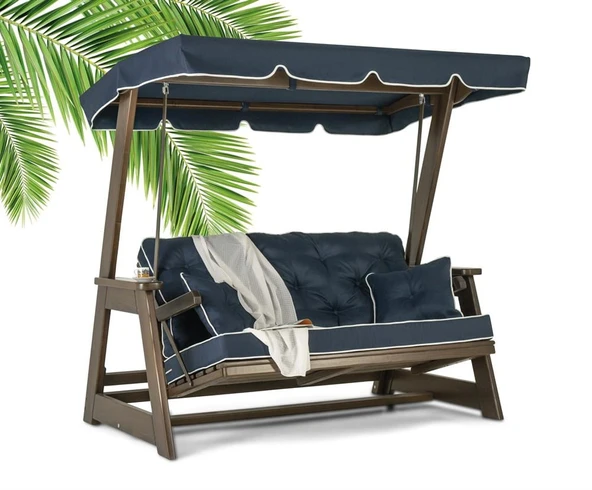 Mobeva Sunova İkili Ladin Ahşap Salıncak Dış Mekan Bahçe, Teras Salıncağı -Krem - Resim 2