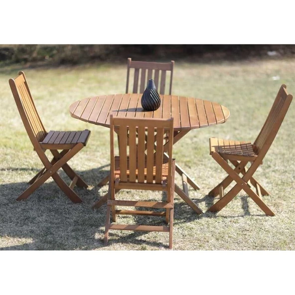 Bahçeme Avşa Katlanır Ahşap Bahçe Balkon Takımı: 90lık Masa + 4 Sandalye - Resim 4