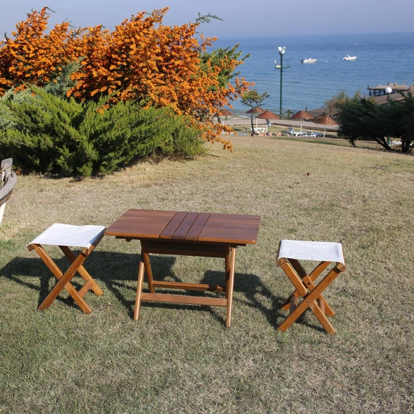 Bahçeme Ada Çay Set: 50X80 Sehpa + 2 Tabure - Katlanır Takım - Resim 6