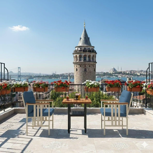 Bahçeme Çamlıca 2li Balkon Set - Alüminyum Bahçe  Teras Balkon Kanepe Takımı - Resim 6