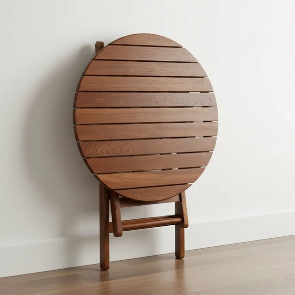 Bahçeme Marmaris PVCli Ahşap Bahçe Balkon Seti: 70lik Masa + 2 Sandalye Katlanır Takım - Resim 3