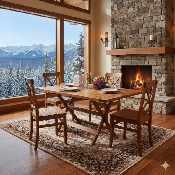 Bahçeme Çeşme LX Ahşap Bahçe Balkon Seti: 80X140 Katlanır Masa + 4 Sandalye - Resim 3