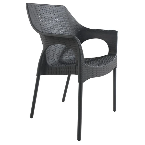 Papatya Bambo Koltuk - Mat Alüminyum Ayak & Antrasit Rattan Desen - Resim 5