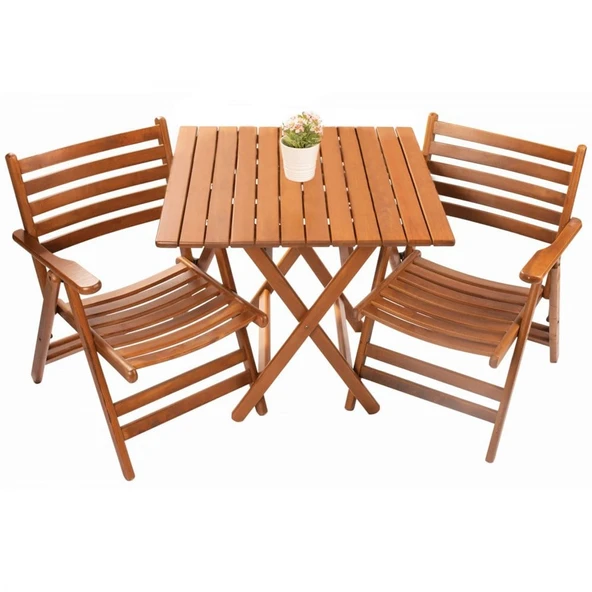 Bahçeme Kaş 60X60 Katlanır Ahşap Masa - Masif Gürgen Teras Balkon Bahçe Masası - Resim 9