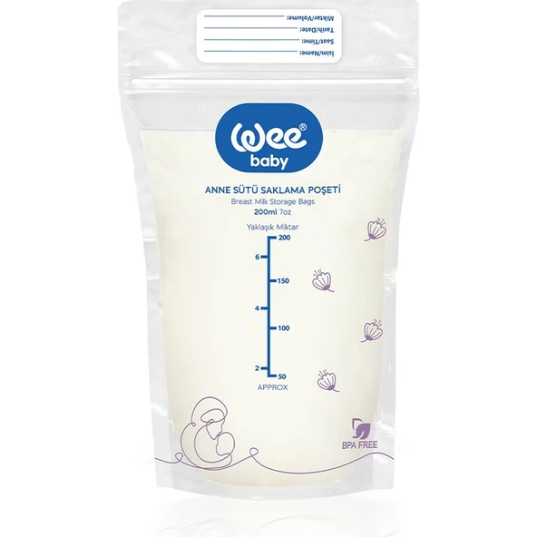 Wee Baby Anne Sütü Saklama Poşeti 20 Adet BPA İçermeyen Dondurucuya Uygun 200 ml - Resim 2
