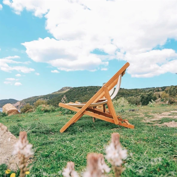 Bahçeme Belek Kolçaksız Ahşap Şezlong - PVC Kumaş Gerdirme - Kademeli Yapı - Resim 2