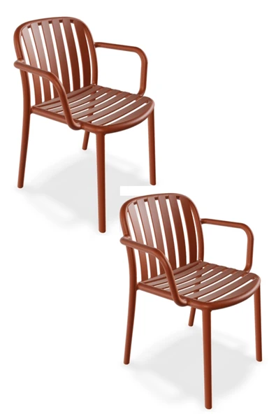 Papatya Balat Koltuk Kor Kırmızı 2li Paket - Plastik Bahçe Balkon Mutfak Sandalyesi ürün görseli 1