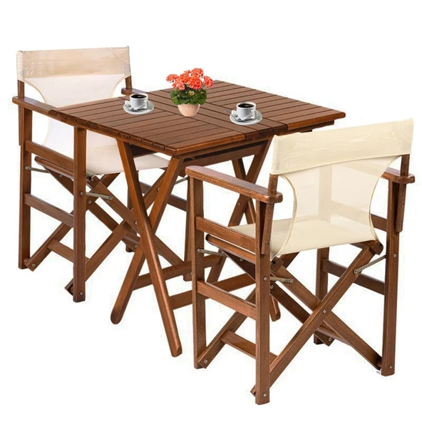 Bahçeme Yönetmen Katlanır Ahşap Bahçe Balkon Seti: 80x80 Masa + 2 Sandalye - Resim 5